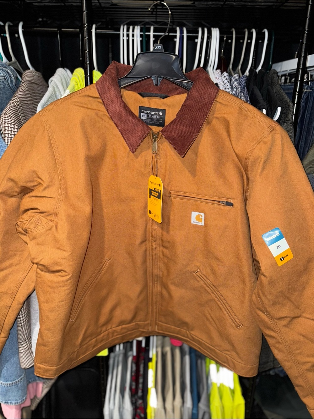 Carhartt Men’s Brown/Tan Duck Canvas Jacket with Dark Brown Corduroy Collar